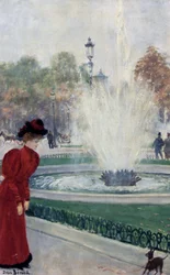 Parijse vrouw bij Rond-Point des Champs-Elysees